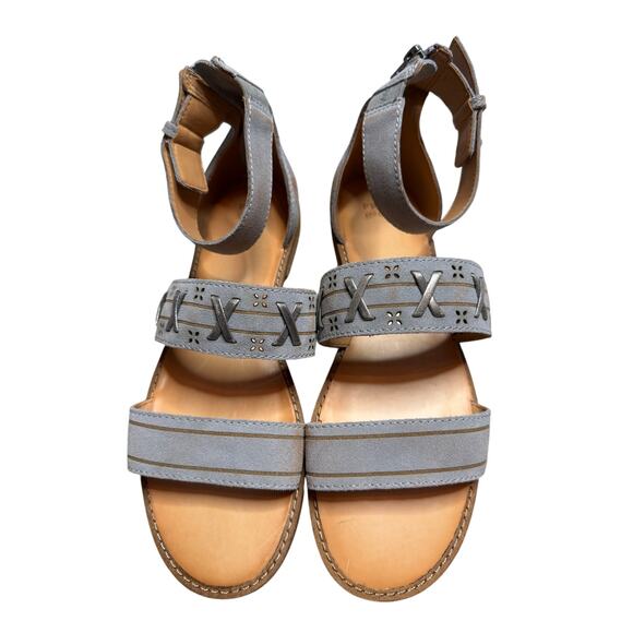 Frye and Co. Gray Suede Ankle Strap Sandals 8.5 – Boho Artisan Summer Flats - Picture 1 of 6
